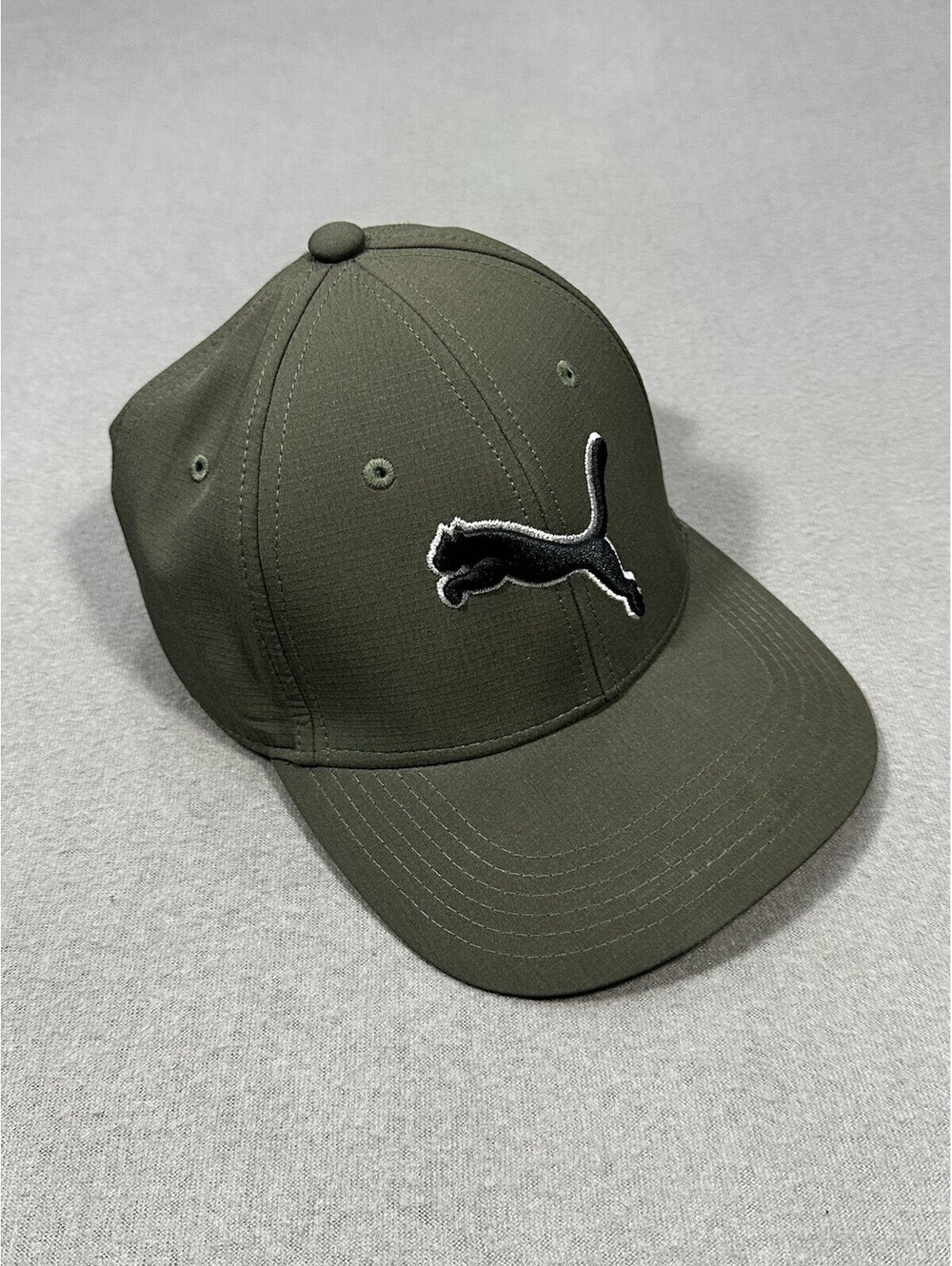 Puma Fitted Hat Olive Green Big Logo Stretch Fit S/M Cap Unisex